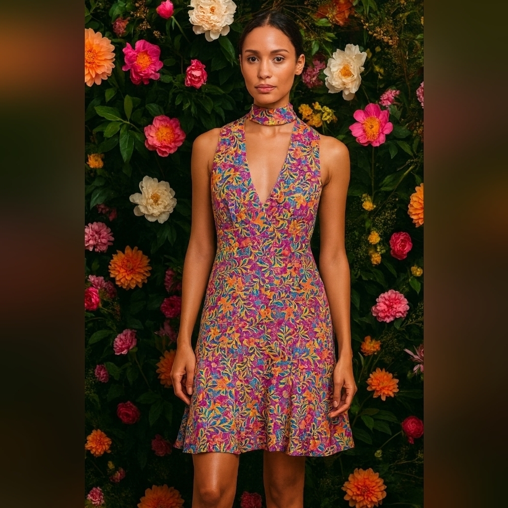 Saloni Floral Multicolor Halter Dress